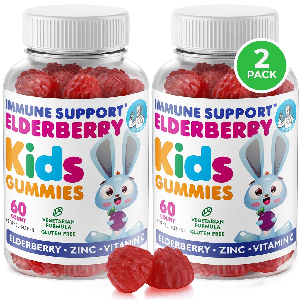 DR. MORITZ Elderberry Gummies for barn og voksne (2 pakke) - Elderberry Vitamin C og sink for barn Immunstøtte - Vegetarisk, Glutenfri