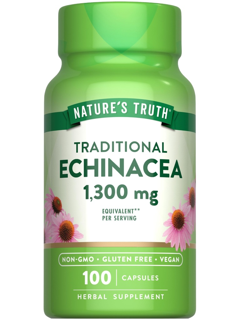 Naturens sannhet Echinacea ekstrakt kapsler | 1300 mg | 100 greve | Ikke-GMO & Glutenfri