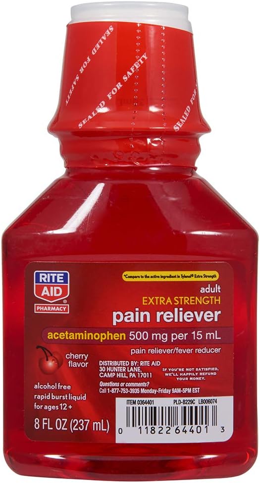 Rite Aid Adult Extra Styrke smerte Reliever, Cherry, 500mg - 8 fl oz