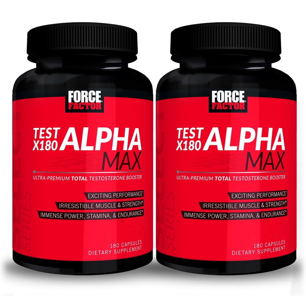 FORCE FACTOR Test X180 Alpha Max, 2-pakke, total testosteron og nitric oksid booster for menn med fenugreek frø og tribulus å øke blodstrøm og forbedre mannlig atletisk ytelse, 360 kapsler
