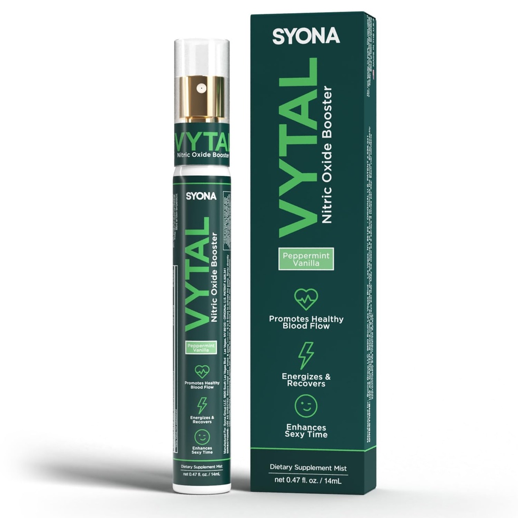 SYONA - VYTAL - Boosting Spray - Cardiovaskulær og kognitiv - Peppermynte og Vanilla Flavor - B12, B3, L-arginin - 14 ml pumpeflaske