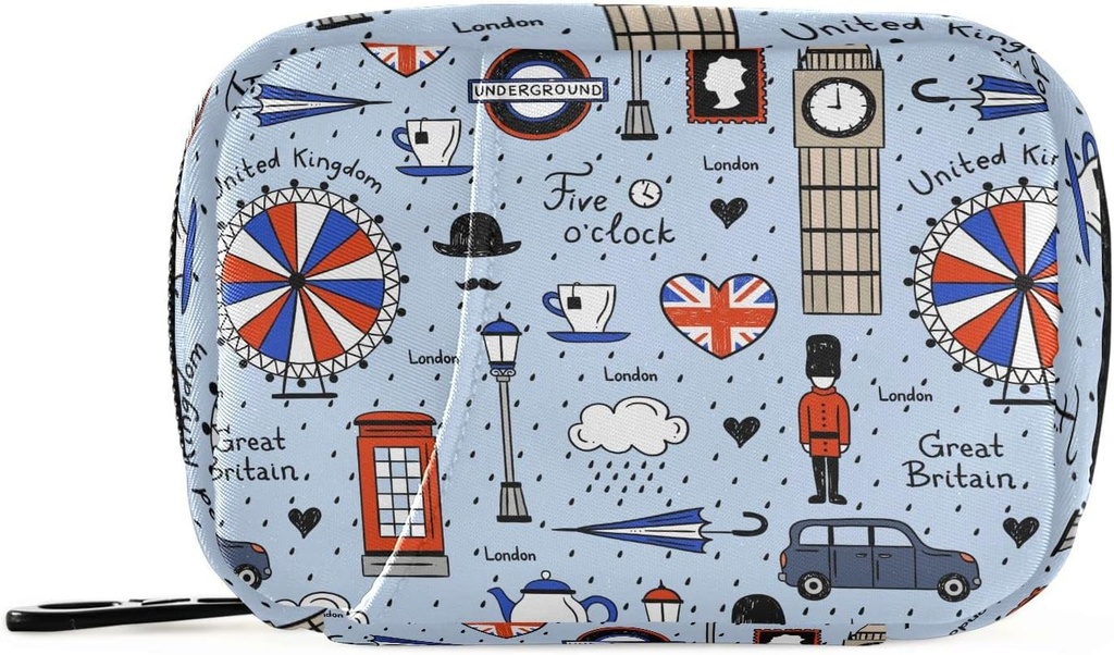 London Retro Print Pill Box 7 Day Pill Veske Reise Pill Organizer Veske med glidelås Bærbar ukentlig vitamin medisin Supplement Holder Pouch Bag