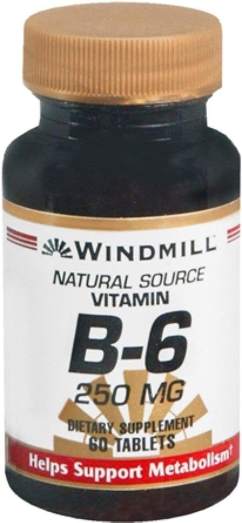 Vindmølle vitamin B-6 250 mg tabletter 60 tabletter (pakke med 3)