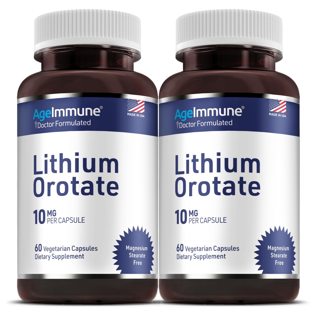 Litium Orotat Supplement 10 mg, 60 vegetariske kapsler. Støtter hukommelse og emosjonell velvære. Magnesium Stearate gratis kosttilskudd. (2)