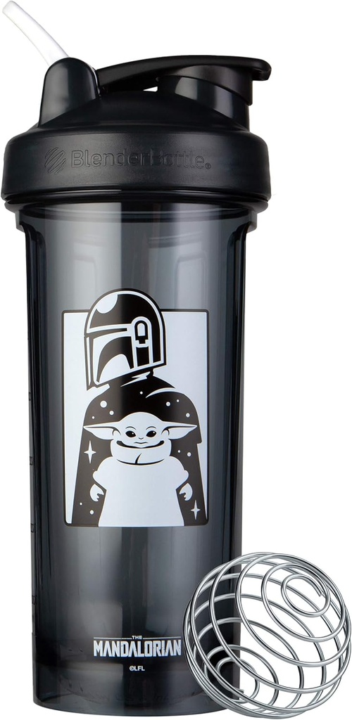 BlenderBottle Star Wars Shaker Flaske Pro Series Perfekt for proteinshake og pre trening, 28-Ounce, Mandalorian & barn