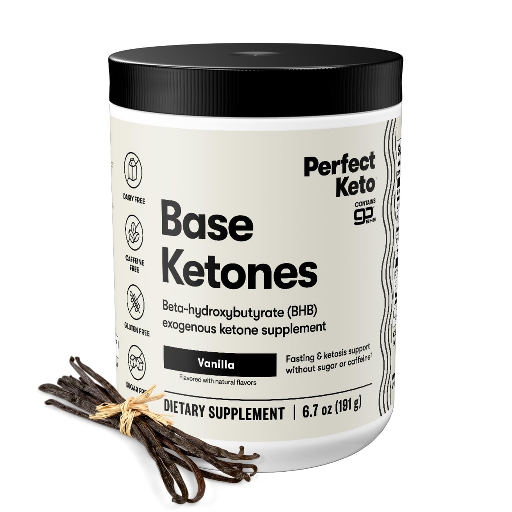 Perfekt ketoeksogene ketoner pulver, BHB salter Supplement for ketose og faste, Plus elektrolyter for hydrasjon, koffeinfri energi, keto diett, fokus og trening støtte, Vanilla, 6,7 oz