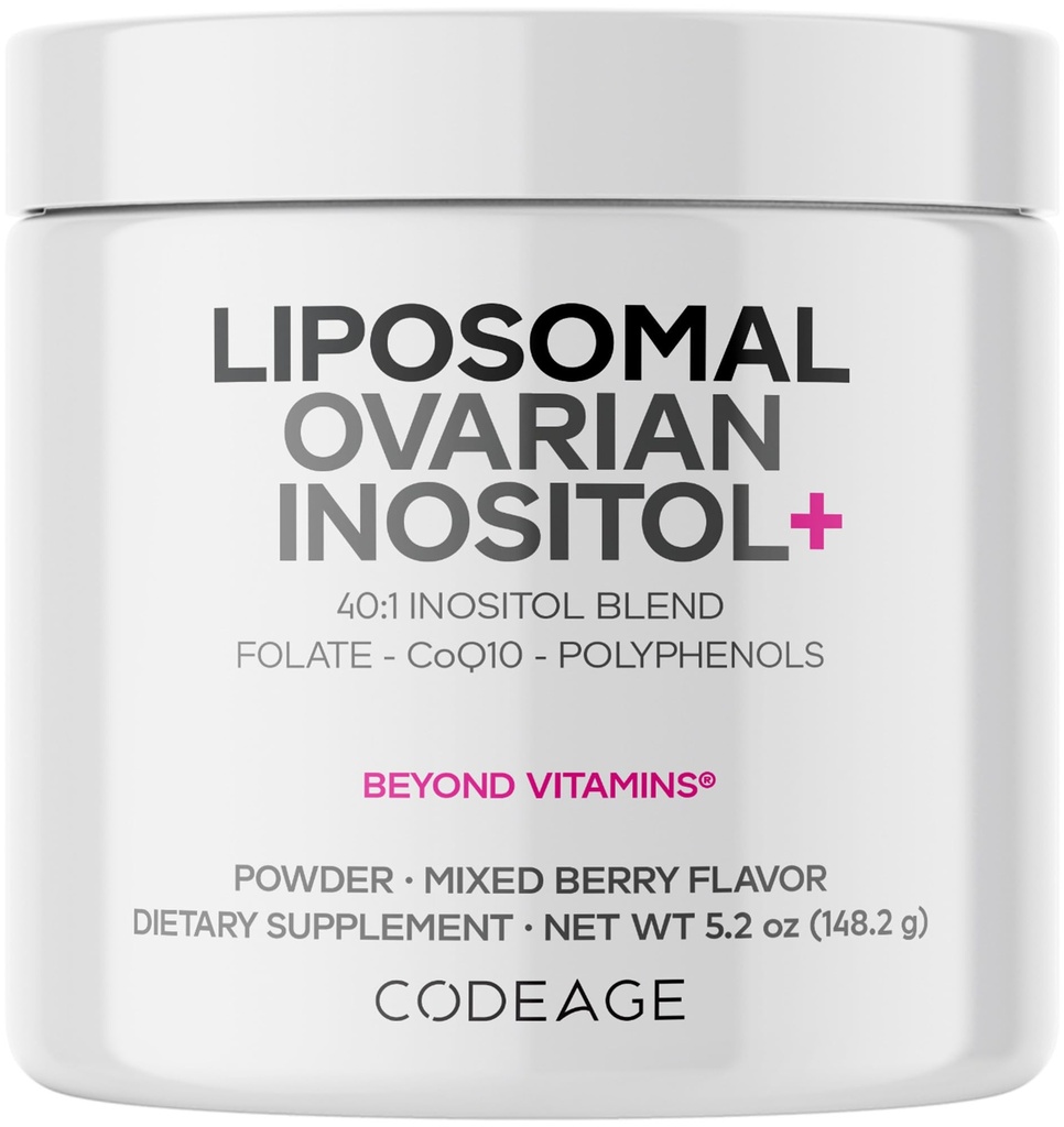 Koding Liposomal Ovarian Inositol pulver - Myo-Inositol & D-Chiro-Inositol 40:1 Blanding, Folat 5-MTHF, CoQ10, Pomegranat & Wild Blueberry - 2-måneders Supply - Blandet Berry Flavor - Ikke-GMO, 60 Serveringer