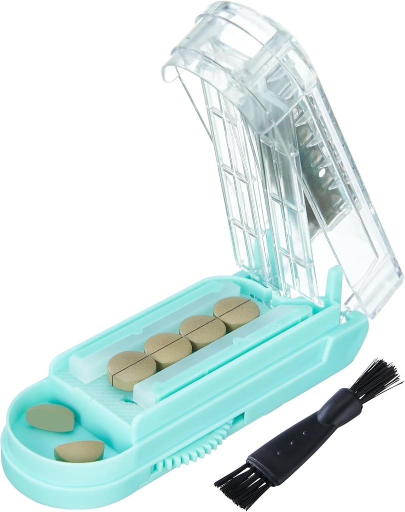 Piller til flere piller om gangen, Piller Splitter til små og små piller, Piller til små eller store piller, Piller Splitter med skjult Sharp rustfritt stål Blade (Blue+Clear)
