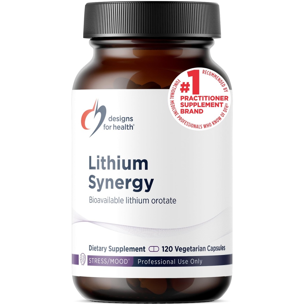 Designs for Helse Litium Synergi - 5mg Litium Orotat med TMG + B12 Metylkobalamin - Biotilgjengelig Mood + Methylation Support Supplement, Ikke-GMO + Vegetarian (120 kapsler)