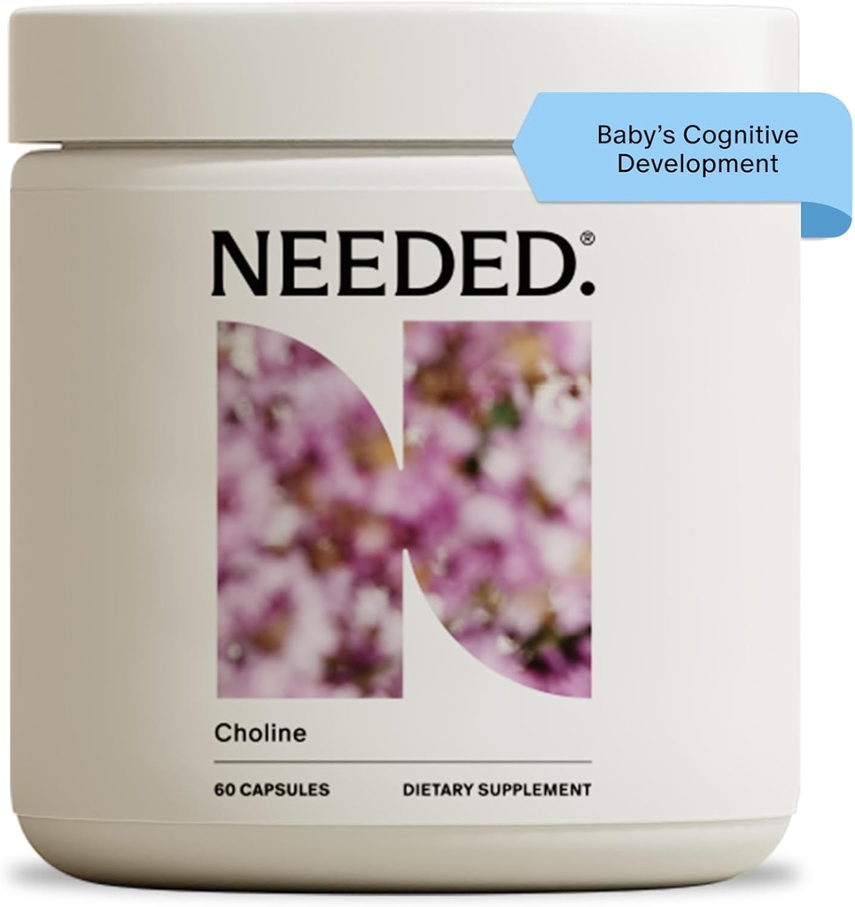 Trenger. Prenatal Choline for kognitiv utvikling - Choline Supplement Aids Baby Brain Development - Støtter sunn graviditet og metabolisme - tredjepart testet - 60 kapsler