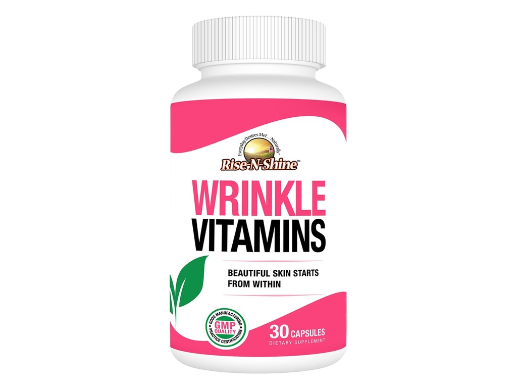 Rise-N-Shine Wrinkle vitaminer Hud Supplement ansiktsmaske med kollagen, Resveratrol, Aloe Vera, Grape frø og mer 30 greve