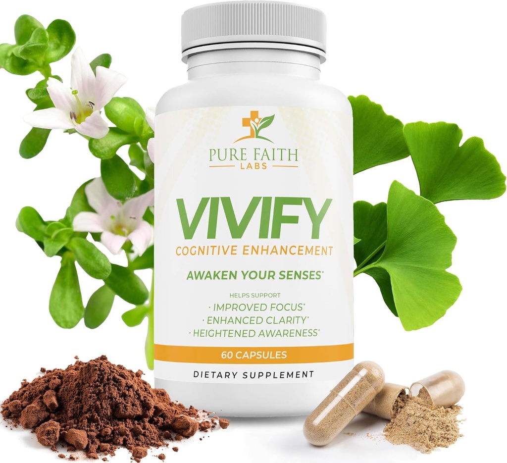 Vivify Brain Booster | Fokuser på din tro og familie | Øke energi og generell helse (1 måneds forsyning, 60ct)