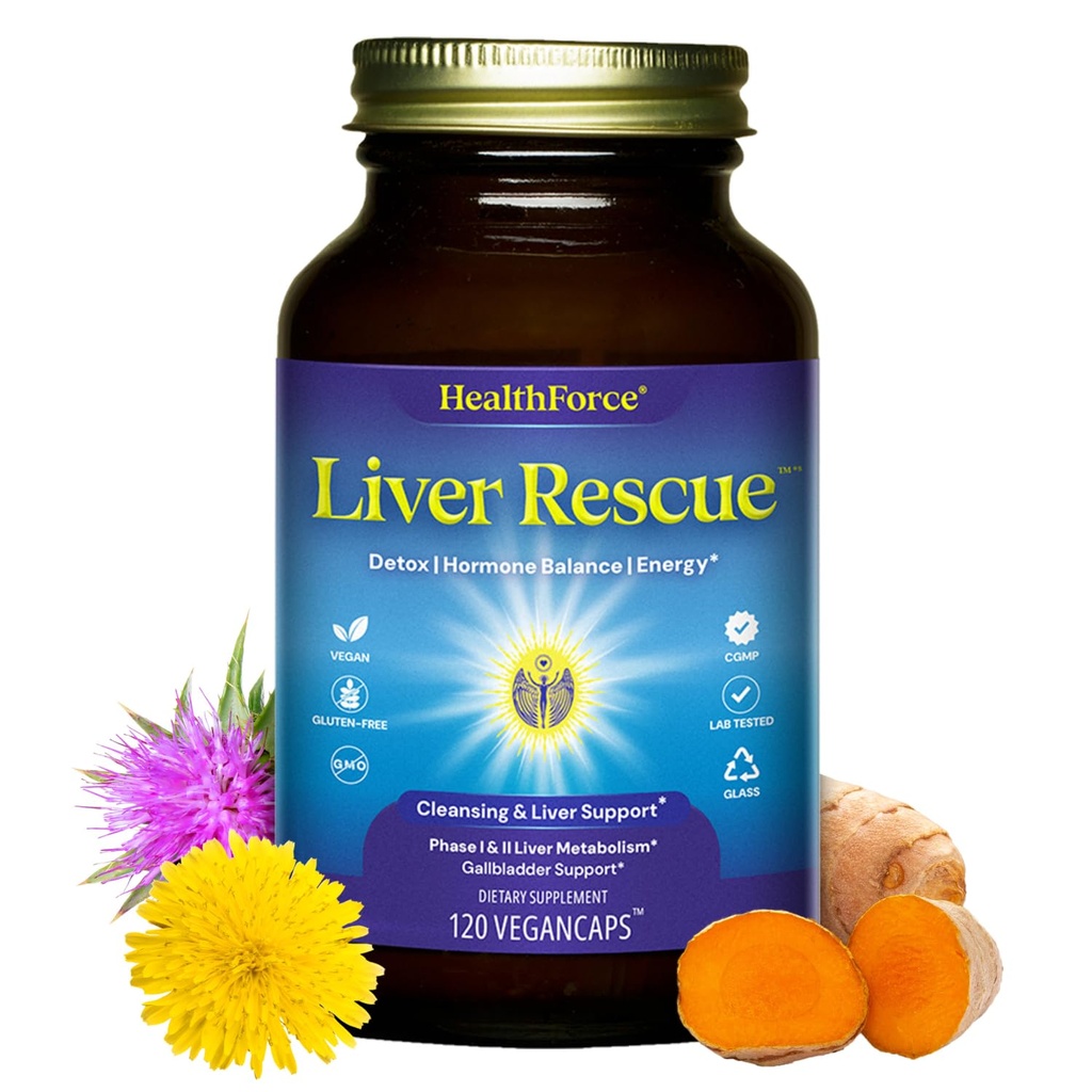 HealthForce SuperFoods Liver Rescue - Naturlig Liver Cleanse - med Melk Thistle & Dandelion Root - Glutenfri & Vegan - 120 kapsler