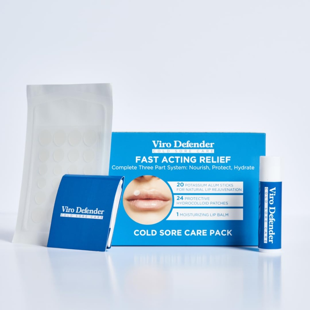 Hydrocolloid & Alum Stone Cold Sore Care Pack er en første-of-its-Kind, revolusjonær tre-dels behandling, kombinere Hydrocolloid Patches, Alum Stone, & Lip Balm til å lindre din kalde Sore