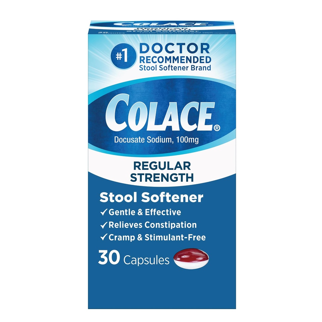 Colace Regular Strength Stool Softener For Gentle Effektiv galaktose relief, No. 1 Legen anbefalt Stool Softener merkevare, 100 mg Dokusat kapsler, 30 greve