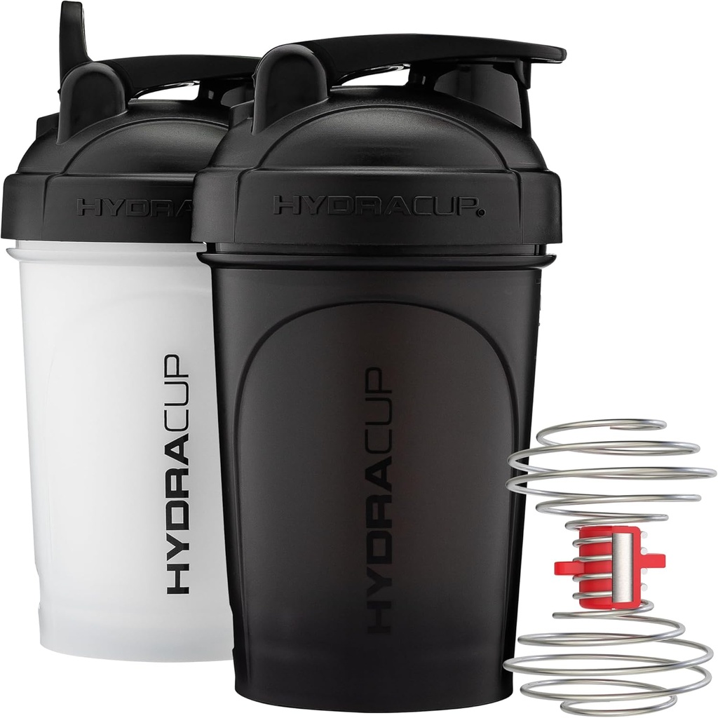 Hydra Cup ProFlow Shaker Flasker | Protein Shaker Cups med Whisk Ball, Leak-Proof Lid, Skjult bærehåndtak | BPA-fri Gym Mixer for Protein pulver, Blandetilskudd (2 Pack with Power Whisk)