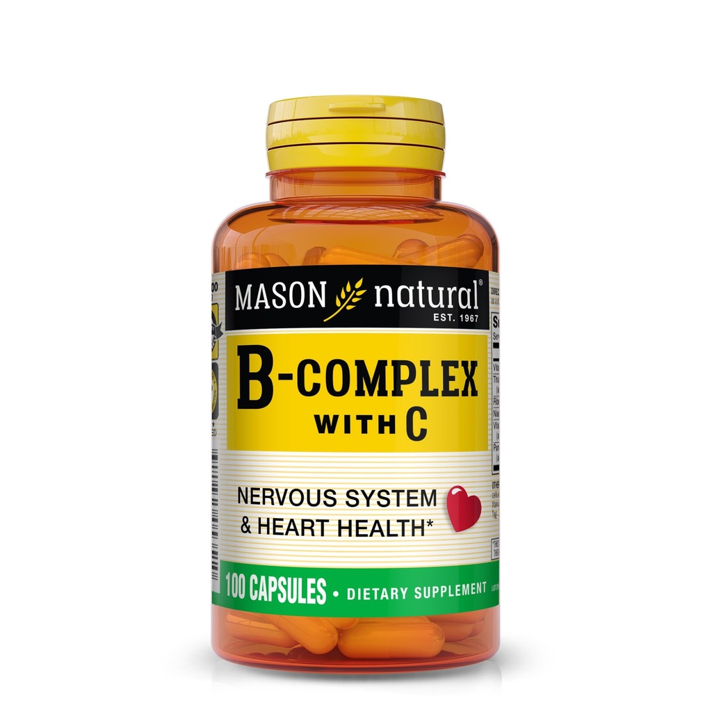 MASON NATURAL B-kompleks med vitamin C - nervesystem og hjerte helse støtte – 100 kapsler