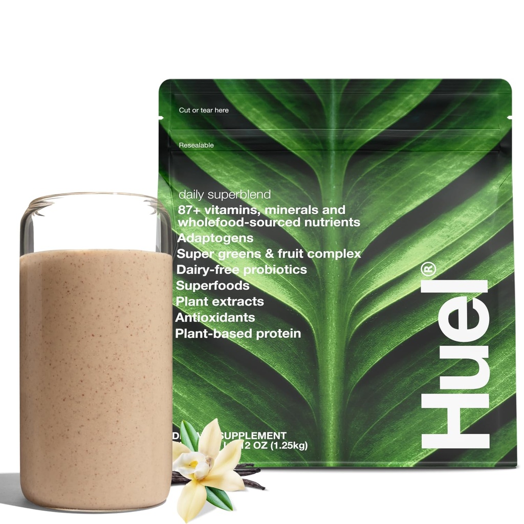 Huel Daily Superblend Vanilla pulver | 25g Plante Basert Protein | Super Greens pulver | 87 Vitaminer, Mineraler og Helfood-kildede ingredienser |19 Serveringer ikke inkludert for å redusere plast