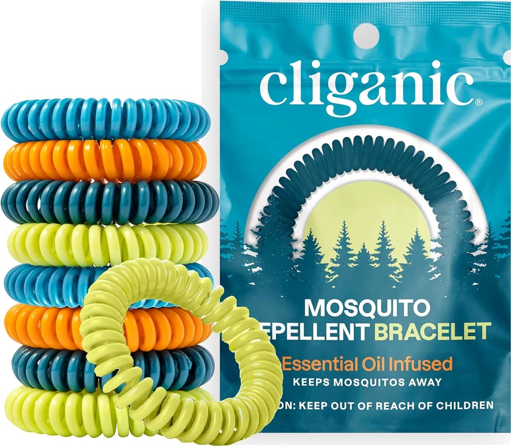 Cliganic 25 Pack Mosquito Repellent armbånd for voksne og barn - Naturlig DEET-fri band, individuelt omgitt
