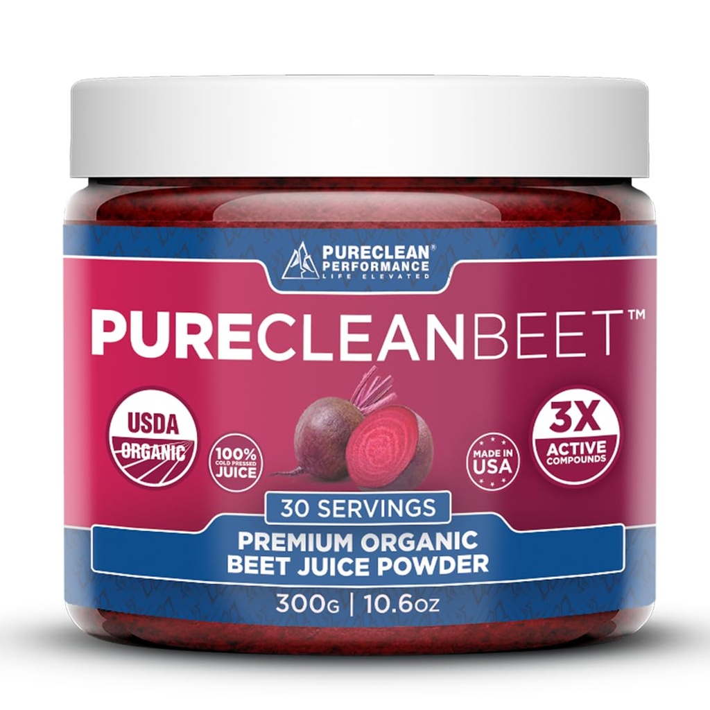 PureClean Beet Premium Beet Juice pulver - 100% organisk nitric oksid støtte for klinisk profesjonell 3X større sirkulasjon, utholdenhet og energi - stolt kaldt-presset, miljøvennlig, USA - 30 Services