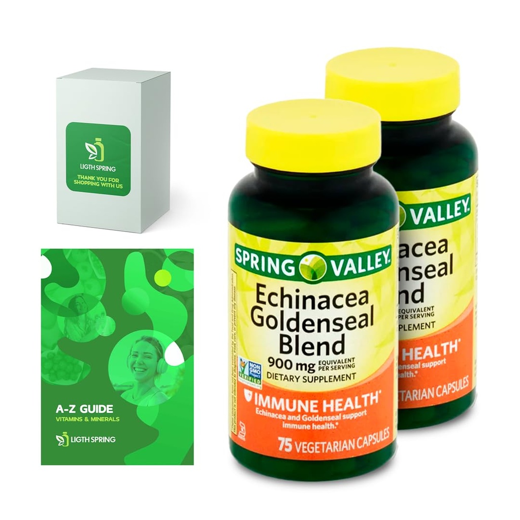 Echinacea Goldenseal Blend Diett Supplement, 900 mg, 75 Ct Bundle med eksklusive vitaminer og mineraler A til Z - Bedre Ligth & Spring Guide@ (3 elementer)