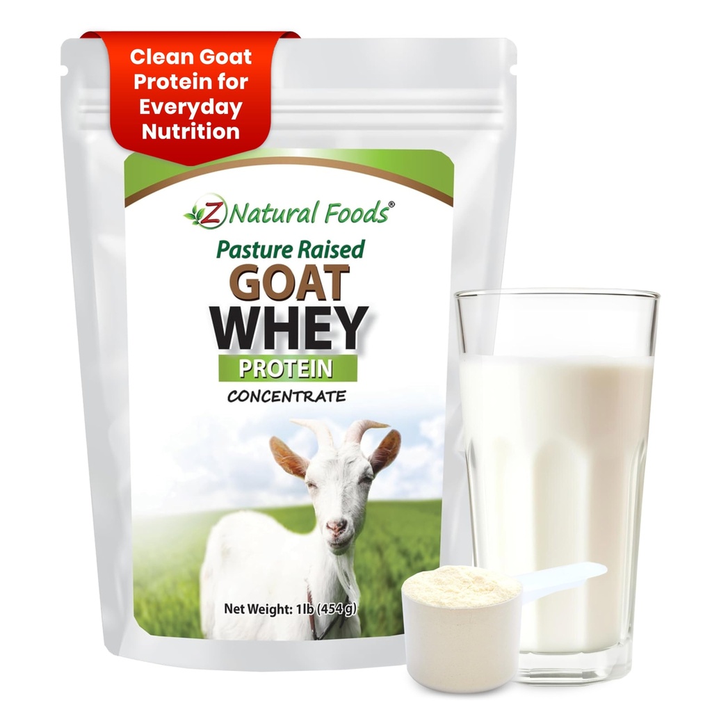 Z naturlige matvarer Goat Whey Protein pulver konsentrat - uforberedt, uslaveret, pastur hevet Whey - Clean Goat Protein pulver med vitale proteiner for vektkontroll, immunstøtte, Fitness, 1 lb