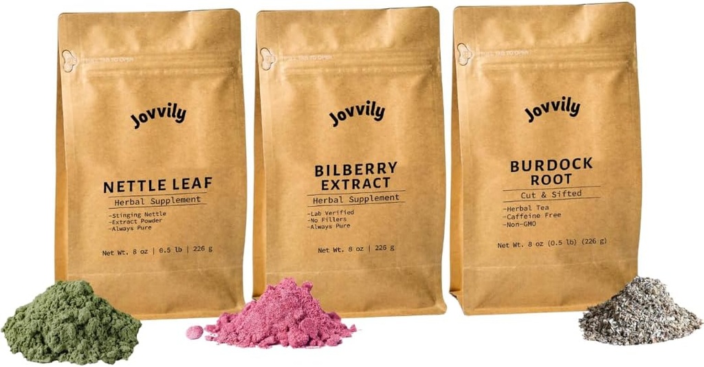 Nettle Leaf pulver, Bilbær ekstrakt pulver, og Burdock Root Bundle - 8 oz - Kosttilskudd og te
