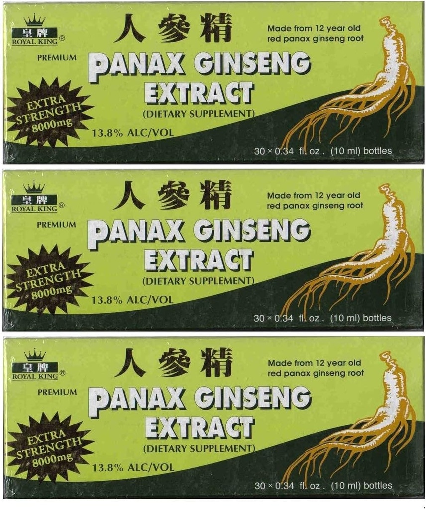 Royal King Panax Ginseng Ekstrakt med alkohol 8000 mg 30 Vial (3 bokser)