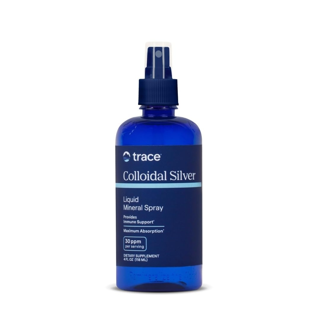 Trace Minerals Colloidal Silver Spray - daglig Mineral Supplement til å hjelpe effektiv absorpsjon - støtter immun, skjelett og søvn helse - Super oksygenisert Supplement - 4 fl oz (om 118 Services)