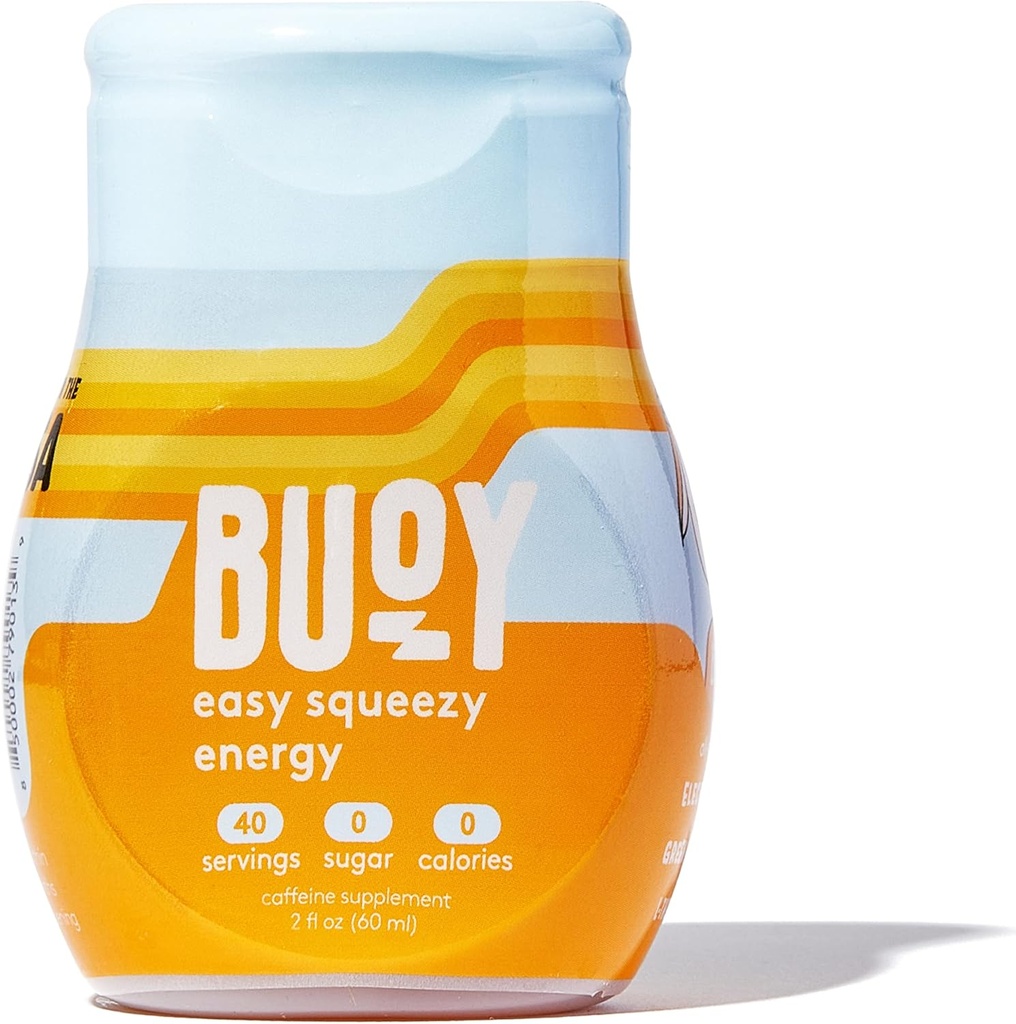 Buoy Energy Elektrolytte Drops | 40 serveringer | Koffein fra grønn te ekstrakt + L-theanine | Jitter-fri fokus | Flott for te, rister, juice, og øl | Ditt daglige Hydration & energi Supplement