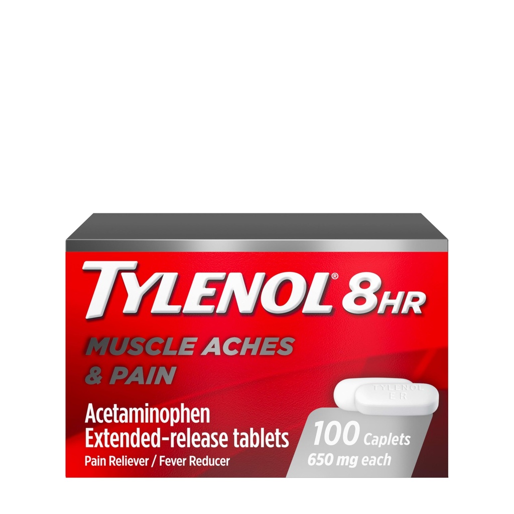 Tylenol 8 timer Acetaminophen 650 mg utvidet frigjøring kapell, rask fungerende bi-lager design, rask og lang varig smertelindring for muskler, ledd, rygg og ledbetennelse akser, feber Reduser, 100 greve