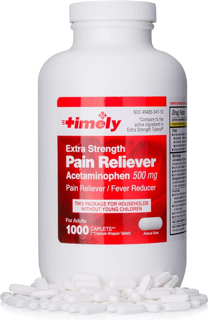 Tidlig Acetaminophen 500 MG Tabletter 1000 greve - Ekstra styrke smertelindring - sammenliknet med den aktive ingrediensen i Extra styrke Tylenol - Menstruell Cramps, Feber Reduser, mindre smerte av ledgikt