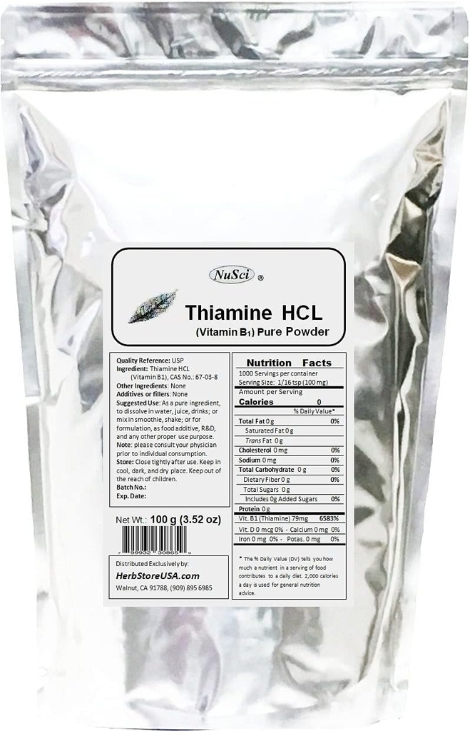 Thiamin HCL vitamin B1 ren pulver energi (100 gram (3,52 oz))