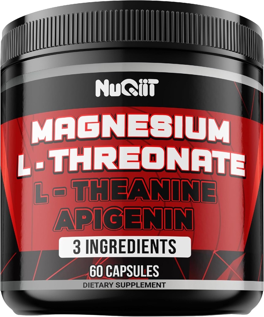 Magnesium L-treonat, L-theanin, Apigenin Supplement - 60 kapsler - Imponerende fordeler for konsentrasjon, behagelig sinn og hjerne helse - 10% Elemental Magnesium