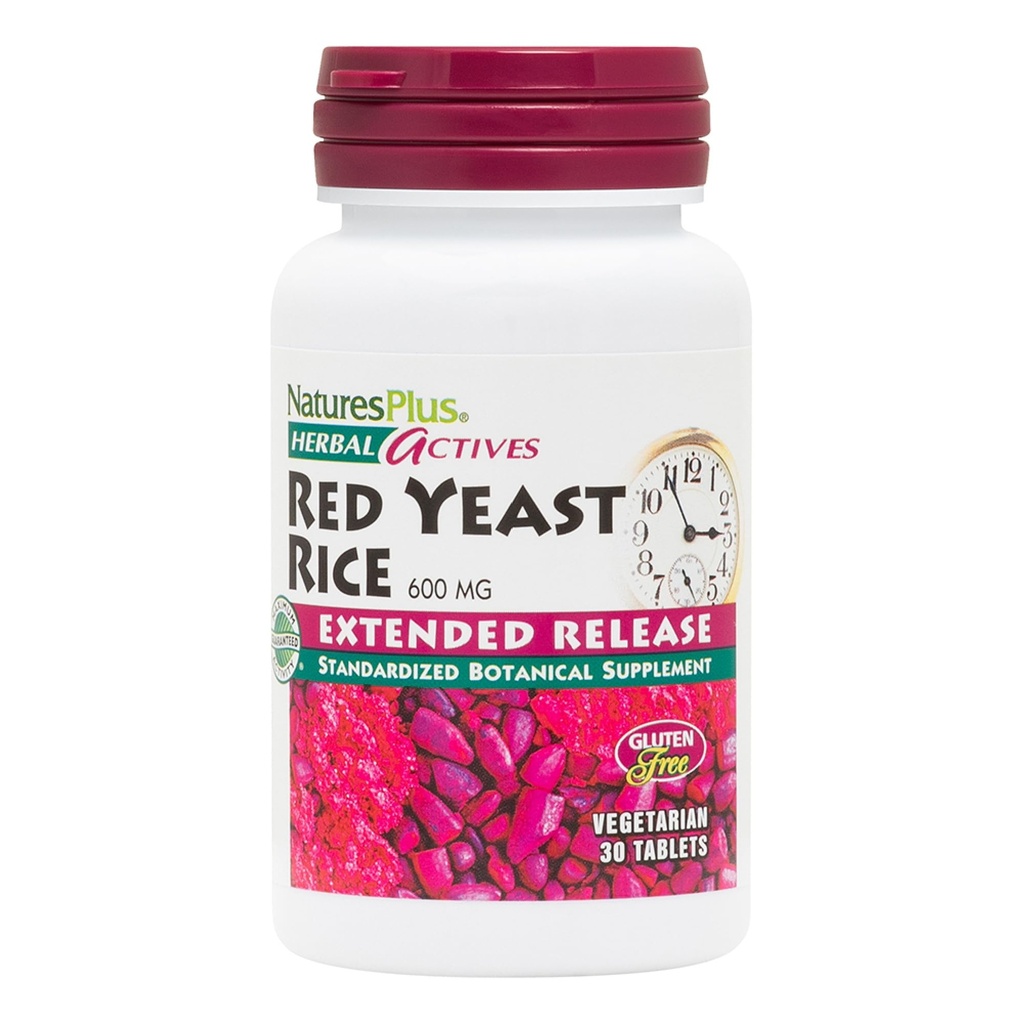 Natures Plus Herbal Actives Red Yest Rice, Extended Release - 600mg, 30 Vegantabletter - Herbal Supplement - Vegetarisk, Glutenfri - 30 Serveringer