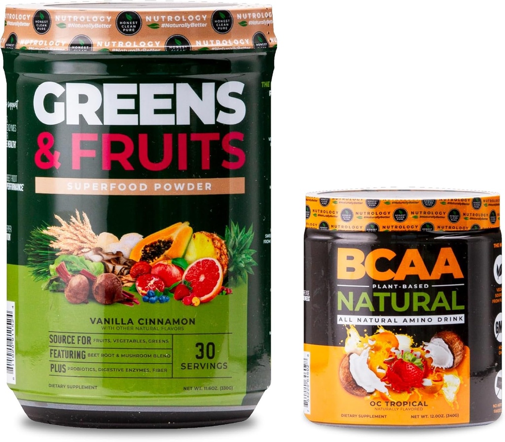 Nutrologi Grønn og frukter pulver-naturlig kildet supermat, vanilla kanel (30 serveringer) BCAA naturlig, plantebasert BCAA pulver, oransje kokosnøtt flavor (30 serveringer)
