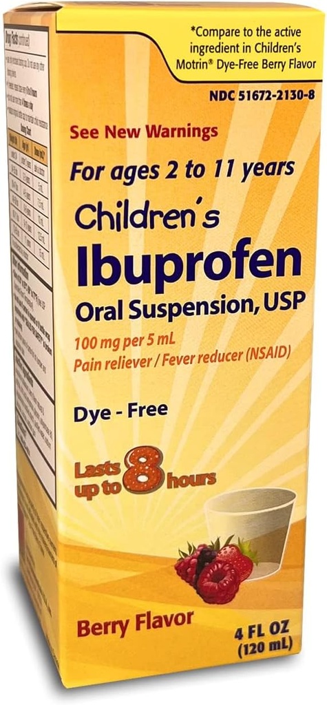 Taro Barns Ibuprofen Oral Suspensjon 100 mg per 5 ml, 4 Fl Oz, smertefri og feberreduser i alder 2-11 år, Dye-fri, Berry Flavor