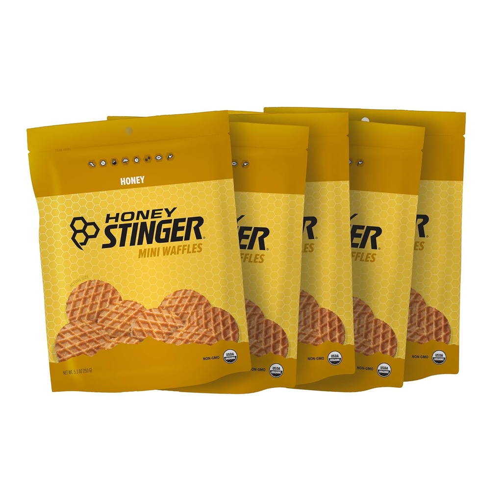 Honning ingefær organiske mini honning vafler, energi stroopwafel for øvelse, utholdenhet og ytelse, idrettsnæring for hjem og gym, pre og post trening, 5 poser, 26,5 ounce