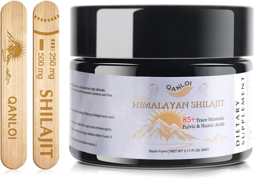 Shilajit for menn-Naturlig Shilajit Resin med Humic og Fulvic Acid Supplement, Himalayan Shilajit Resin-120 Servering / 60g (500 mg)
