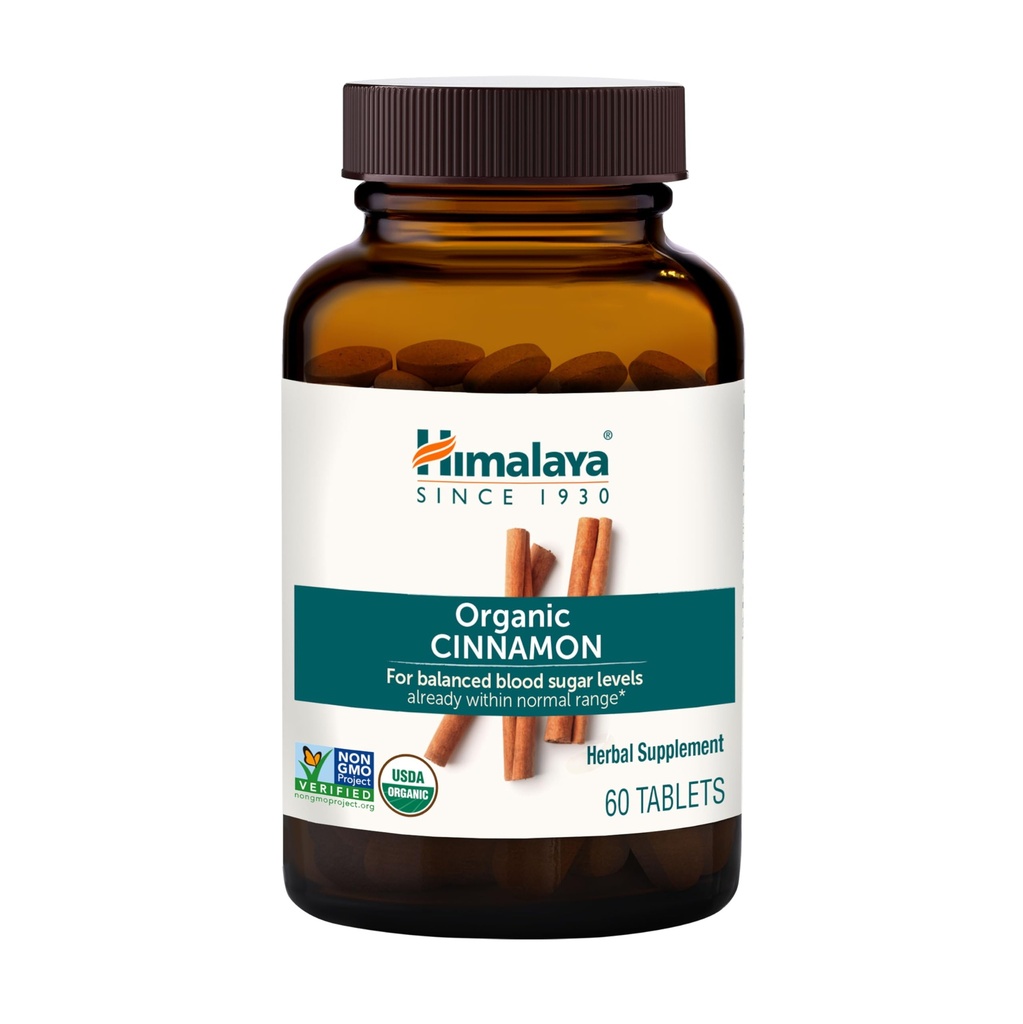 Himalaya organisk kanel, 30 dagers forsyning - Herbal glucose metabolisme støtte - USDA organisk, ikke-GMO, Vegan, Glutenfri, 1100 mg, 60 tabletter