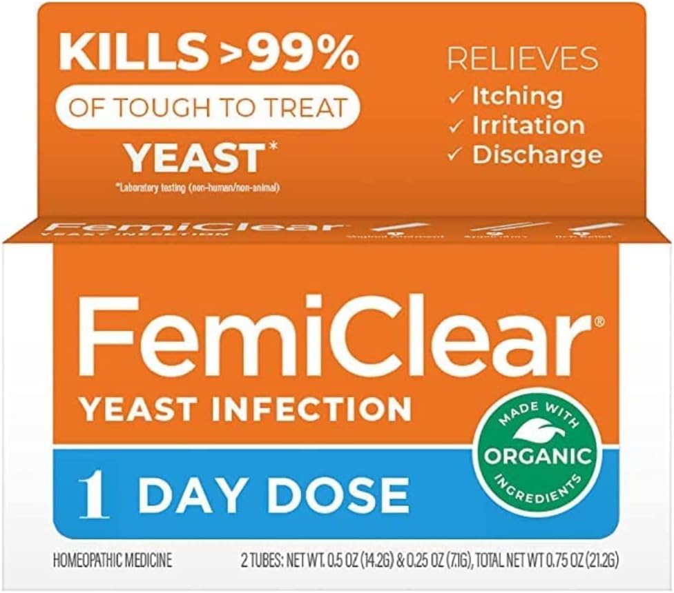 FemiClear 1-dagers dose Yeast Infeksjon Relief | Homøopatisk løsning for femin helse | 0,25oz Yeast Infektion Ødeleggelse, 1 Applikator og 0,5oz Ointment