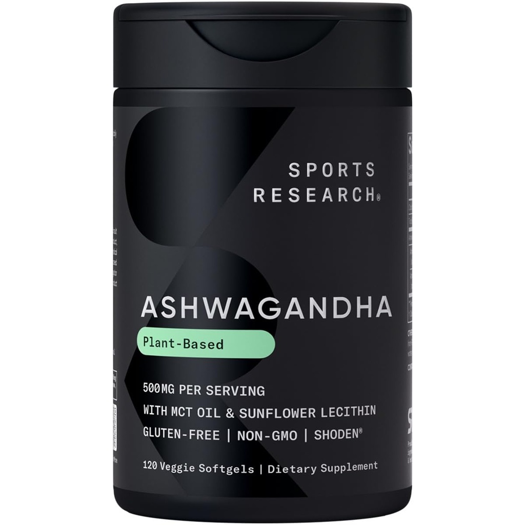 Idrettsforskning® Ashwagandha Softgels med Coconut MCT Olje - Naturlig ayurvedisk adapter laget med Shoden® Ashwa for avslapning, rolig og søvnstøtte - Glutenfri og vegansk Vennlig - 120 greve