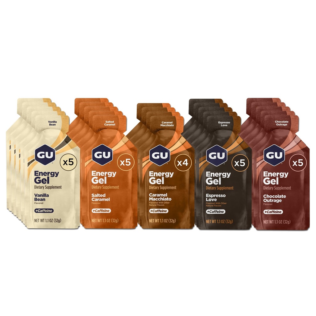 GU Energi Original Sport Ernæring Energi Gel, Vegan, Glutenfri, Kosher og Dairy-Free On-the-Go Energi for enhver trening, 24-talls, Assortert Indulgent Flavors