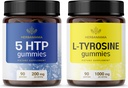 HERBAMAMA L-tyrosin- og hjernestøttesett - Buddel på 200 mg 5-HTP og 1000 mg L-tyrosin-Gummier - Vegan, ikke-GMO, Gelatin-Free - 2 pakke