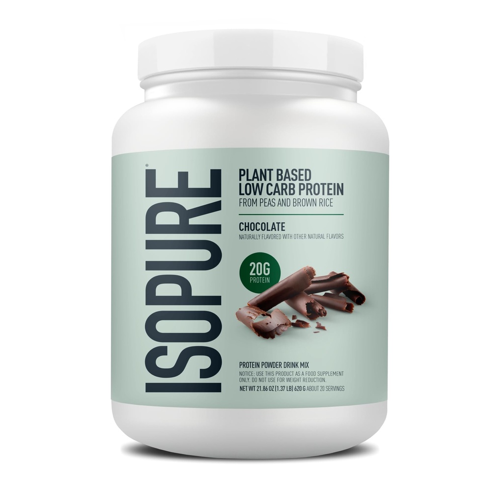 Isopure plantebasert proteinpulver, saltvannsfri, glutenfri, med jern, sjokolade, 20g planteprotein per servering, 1,37 lbs, 20 serveringer