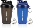 2 Pack Shaker flasker for proteinblandinger, 17 oz liten protein Shaker flaske med håndtak, Gym Shaker kopper med blandings ball for pre trening, BPA-fri og oppvaskmaskin trygt (svart, blå)