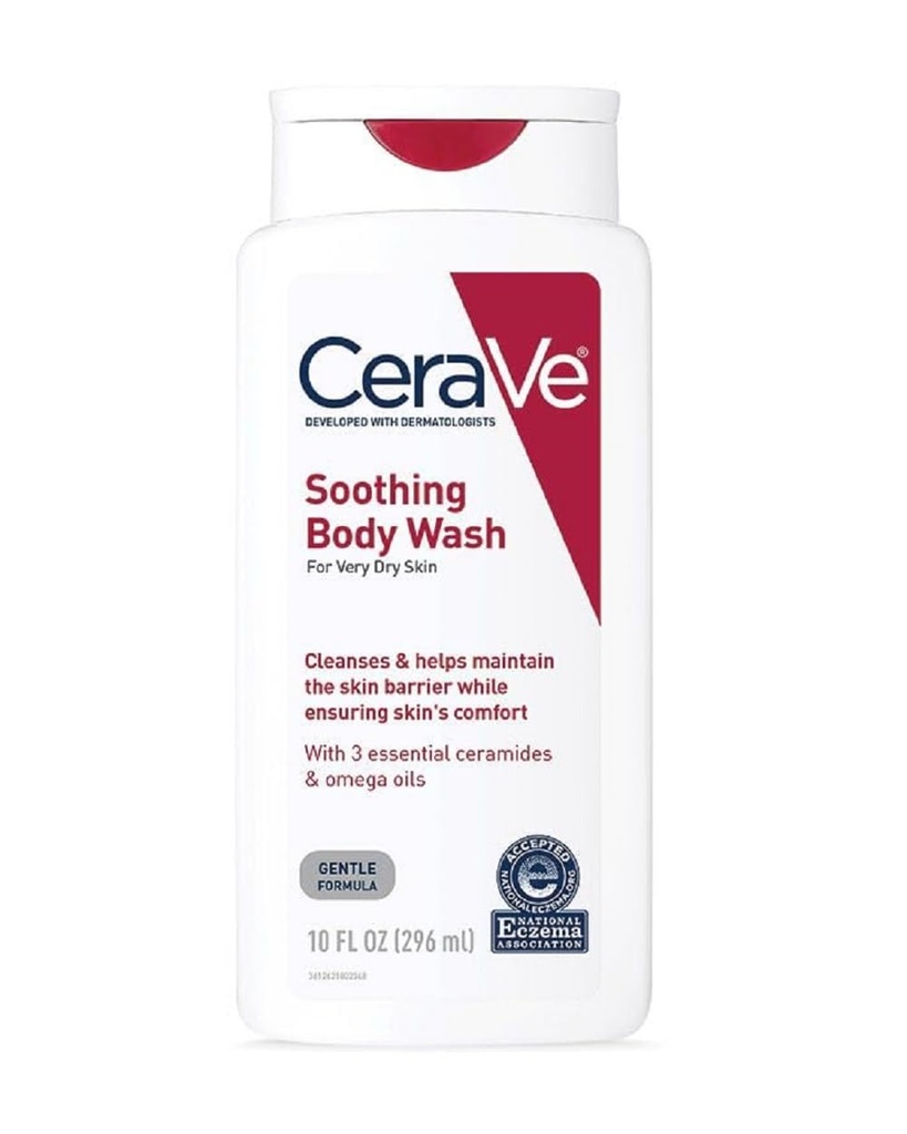 CeraVe Soothing Body Wash for Tørr hud, Dusjolje for sensitive, tørre, kløe og Eczema-Prone hud, Fragrance Free & Paraben Gratis og sulfat gratis, 10 oz