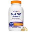 OmegaVia DHA 600 mg, Ultra ren omega-3 DHA Kosttilskudd for hjerne og øyne, DHA prenatal vitaminer for kvinner, Burpless Fish Oil Omega 3, IFOS testet, 120 Softgels