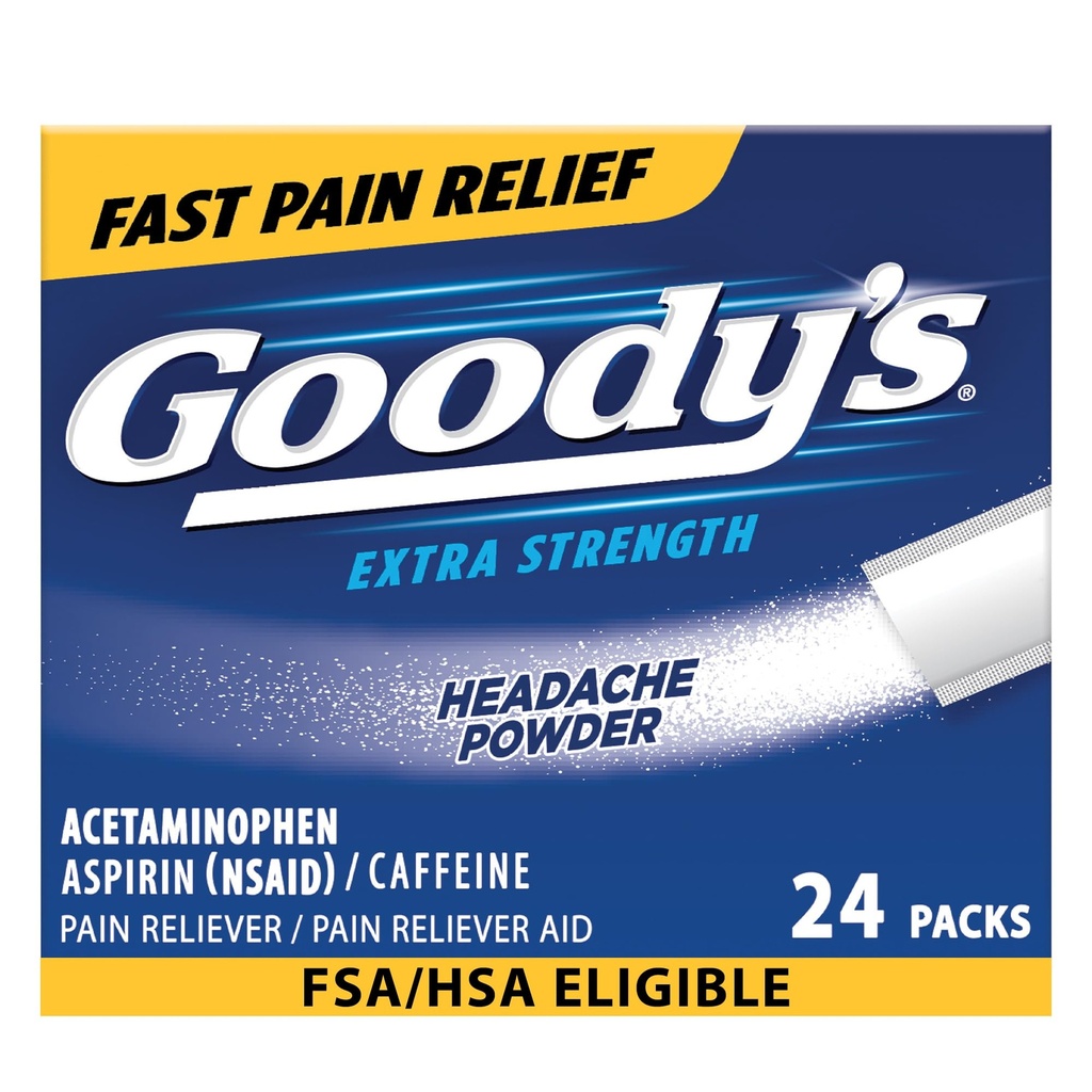 Goodys hodepine pulver Extra styrke smertelindring, trippel handling hodepine relief med aspirin, acetaminophen og koffein, 24 greve