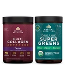 Gamle ernæringsmultikollagen Avansert pulverrensing og detox, uslavorert, 36 serveringer + organisk SuperGreens pulver, grønn, 25 serveringer
